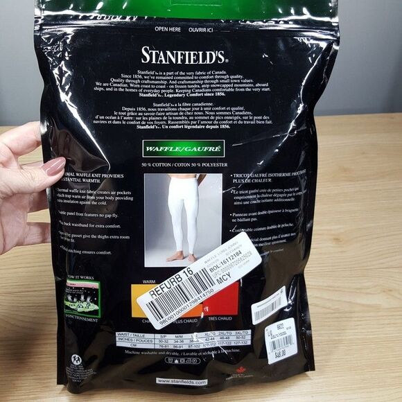 STANFIELDS Long Johns Mens Large White Waffle Knit Cotton Blend Base Layer Pant - Picture 5 of 7